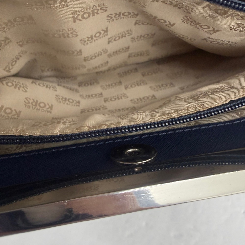 Michael Kors‎ Tote Bag Small Navy Blue Lana Saffiano Leather Silver Hardware - Picture 8 of 11